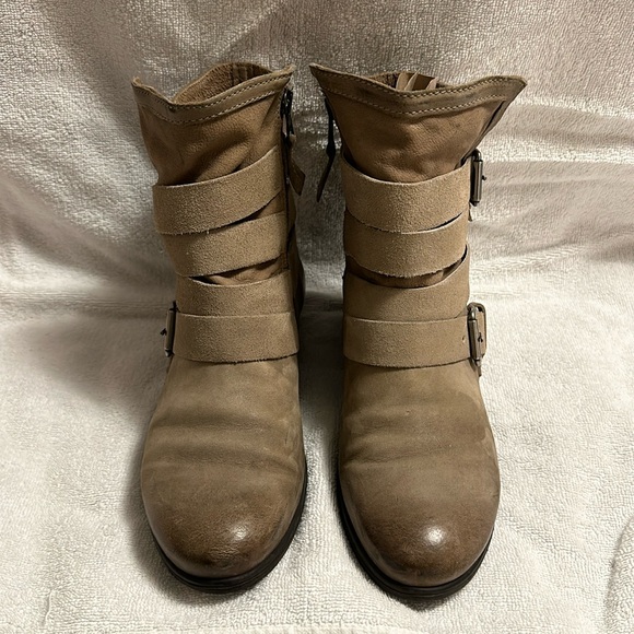 Miz Mooz Size 39 Leather and Suede Zip Up Moto Boots w/Adjustable Top - Picture 1 of 9